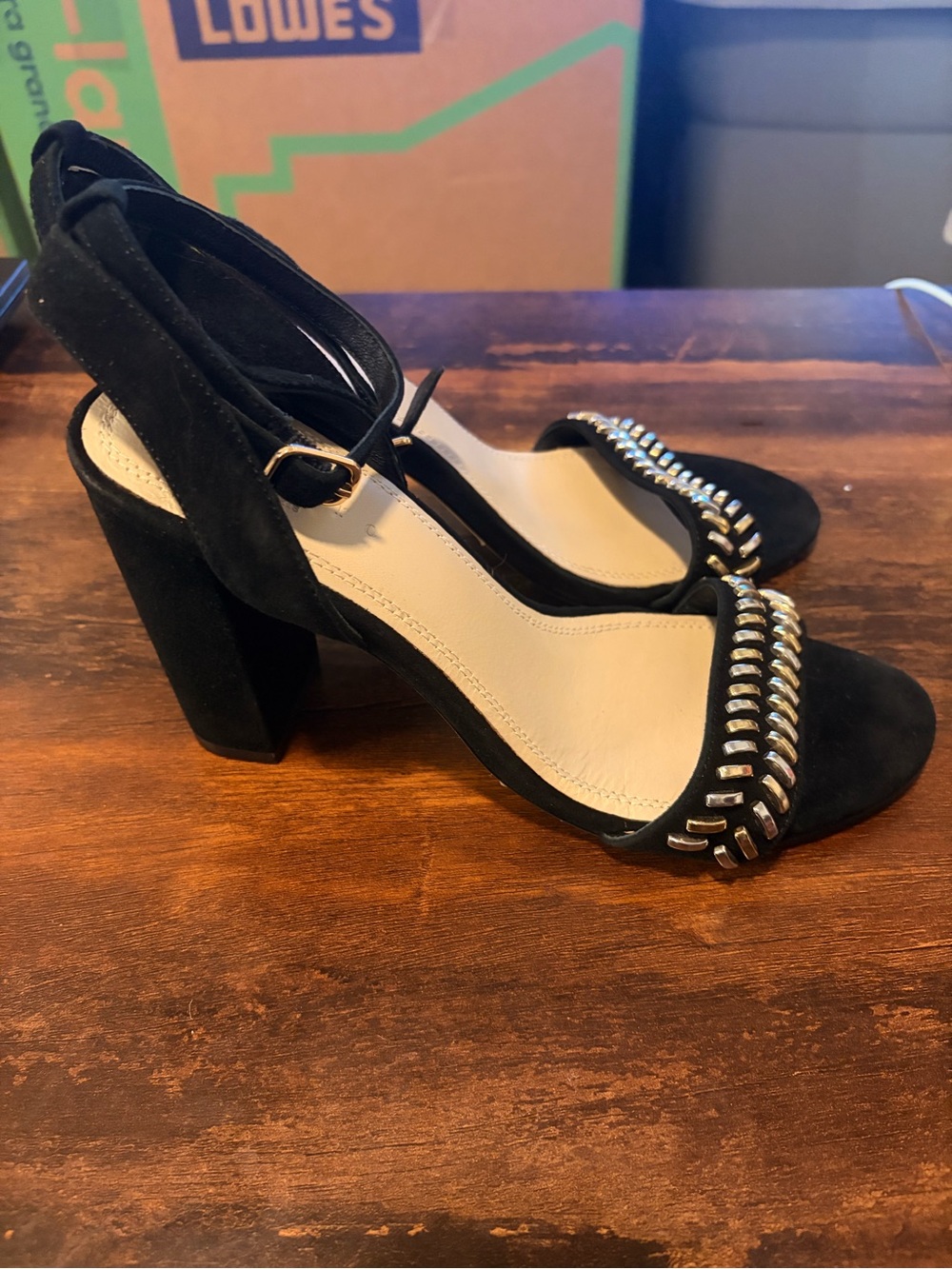 Sandro Gina Black Suede Studded Block Heel Sandals EU 38 - Picture 4 of 7